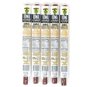 Garlic - Iowa Smoked Recipe, 100% Grass-Fed Beef Sticks (20% Off: LIGHTWEIGHT, total weight will still be 12 or 24 ounces depending on pack count, Best By Date of 9/14/2024, ALL SALES ARE FINAL)