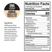 Garlic - Iowa Smoked Recipe, 100% Grass-Fed Beef Sticks (20% Off: LIGHTWEIGHT, total weight will still be 12 or 24 ounces depending on pack count, Best By Date of 9/14/2024, ALL SALES ARE FINAL)